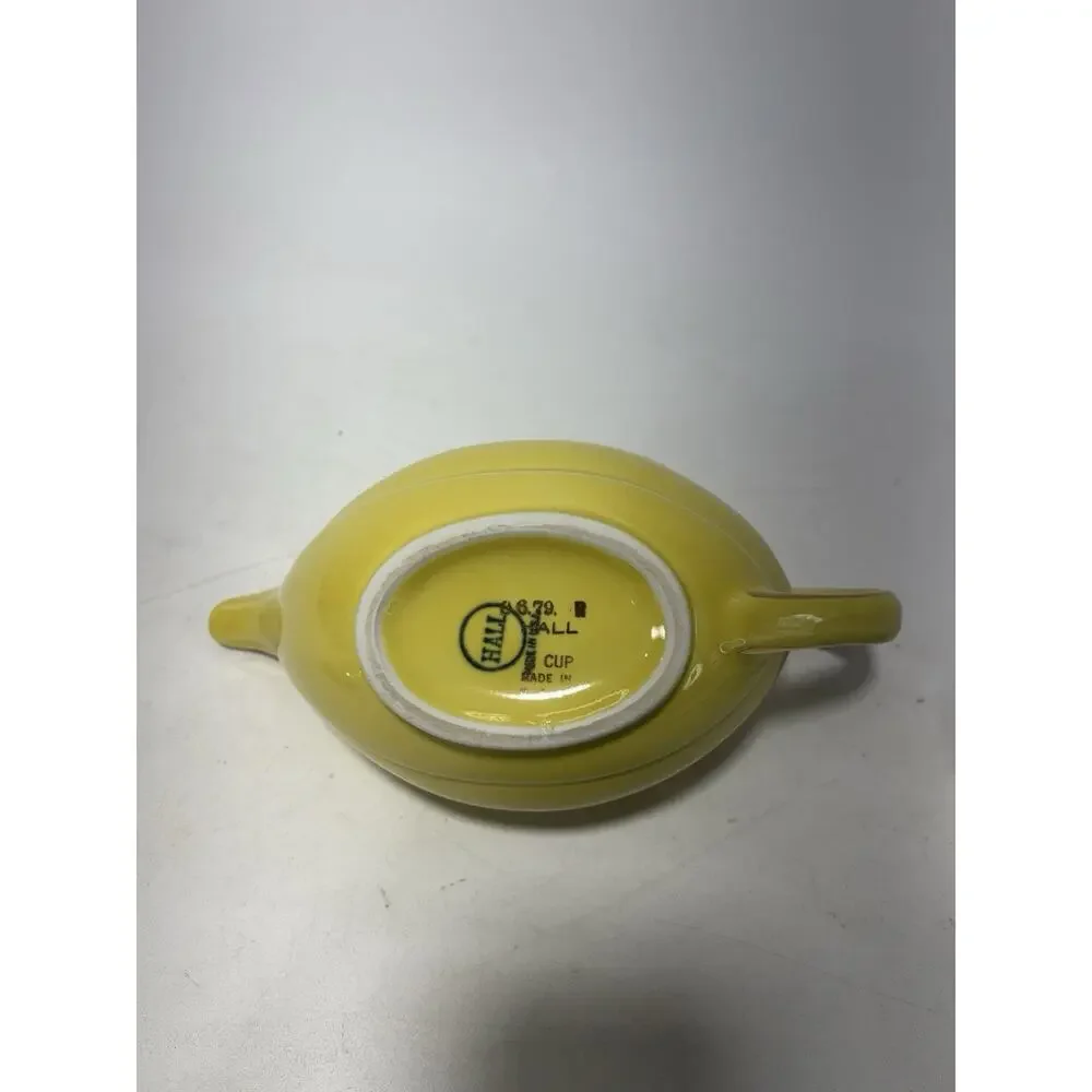 Vintage Hall China 6 Cup Teapot w/ Infuser Yellow Gold Trim USA Art Deco MCM